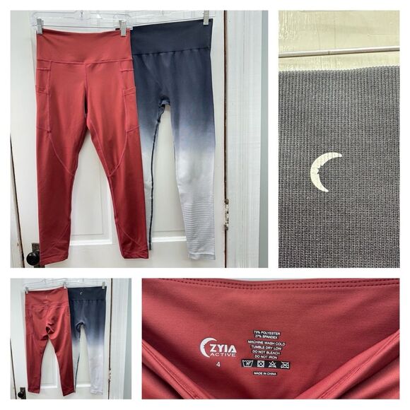 2 Zyia Active athletic leggings pockets terracotta black ombre women's 4 & small - Picture 1 of 7